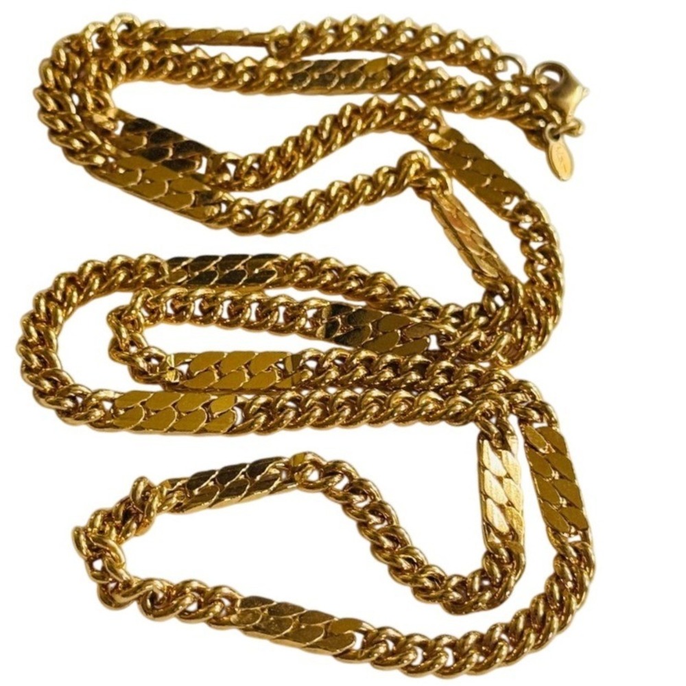VTG Monet Signed Necklace Retro Gold Plated Curved Chain‎ statement MCM 30" 70s